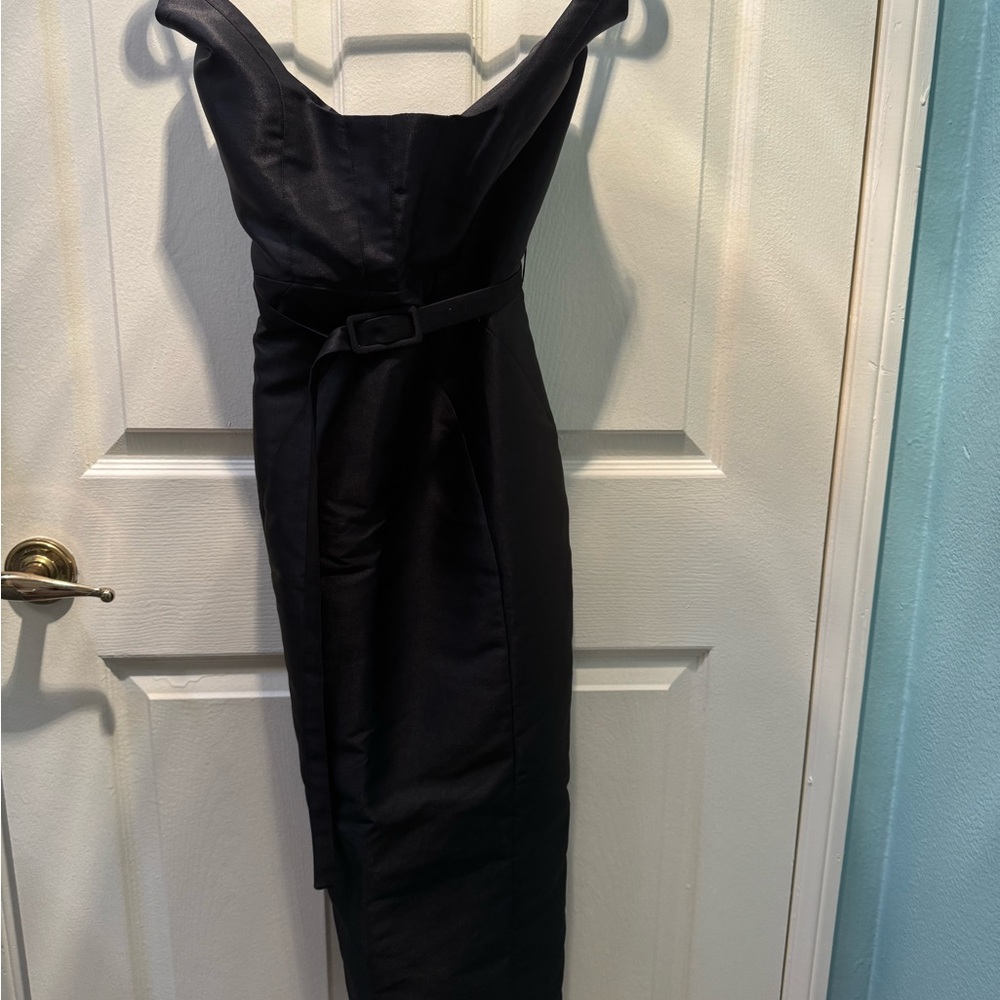 ASOS LUXE bandeau cocktail midi dress in black